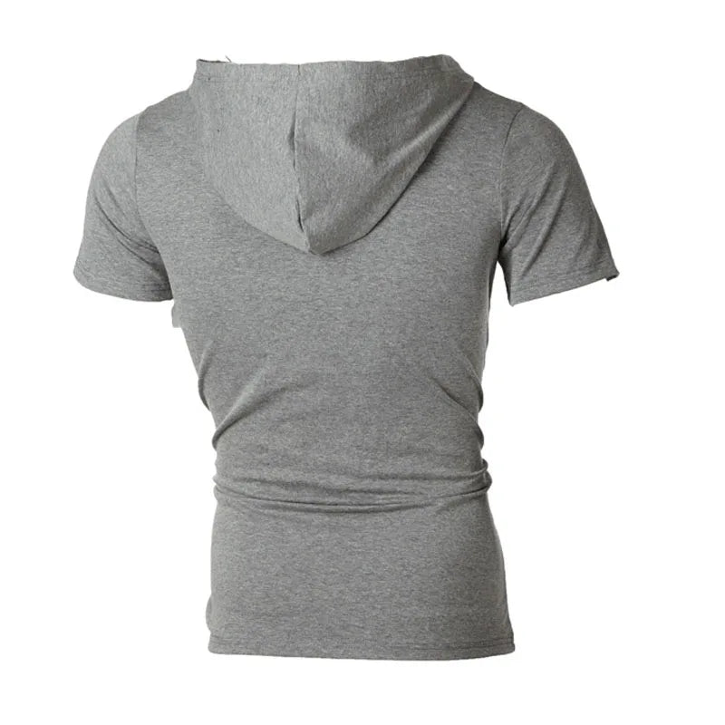 2023 Men T Shirt Summer Personality Hooded Tees Lacing Short Sleeve T-Shirt Homme Slim Fit Sportwear Clothing Mens Tshirt MY104