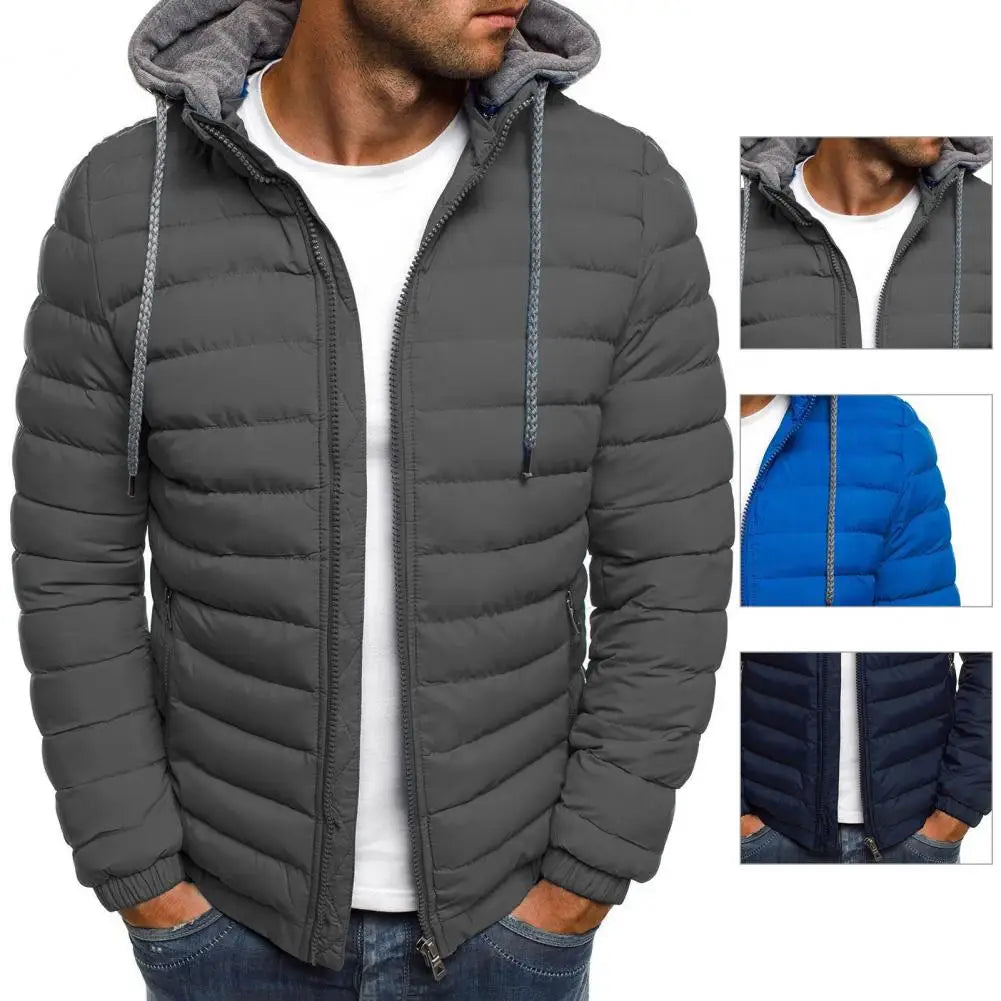 Great Men Coat Warm Anti-shrink Loose Padded Solid Color Winter Coat Down Coat Hard-wearing