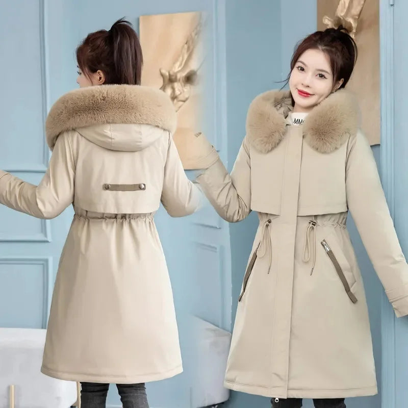 Winter Jacket Women Long Coat Korean Fashion Parkas With Fur Collar Warm Liner Snow Wear Padded Casual Woman Clothes New 2023
