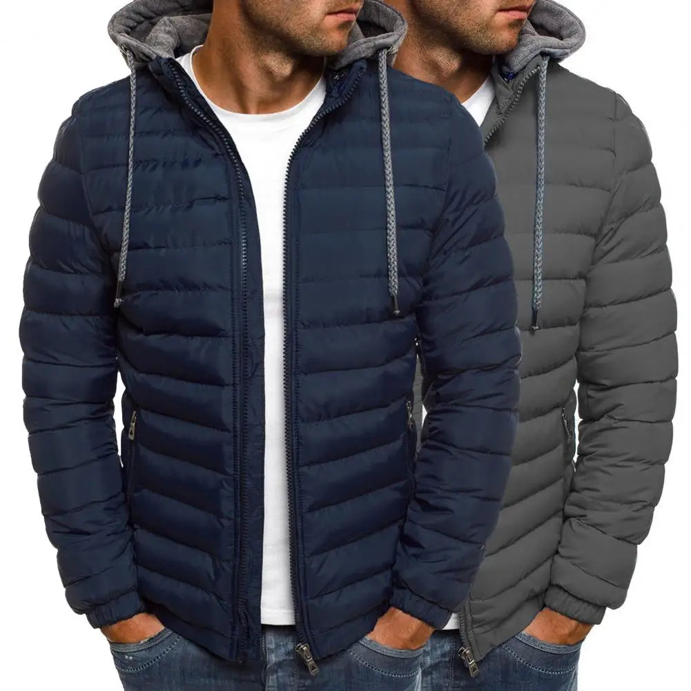 Great Men Coat Warm Anti-shrink Loose Padded Solid Color Winter Coat Down Coat Hard-wearing