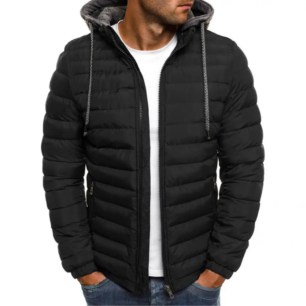 Great Men Coat Warm Anti-shrink Loose Padded Solid Color Winter Coat Down Coat Hard-wearing