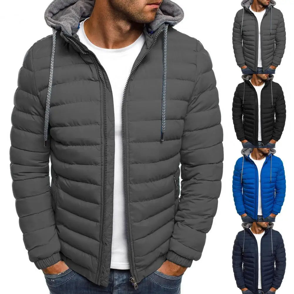 Great Men Coat Warm Anti-shrink Loose Padded Solid Color Winter Coat Down Coat Hard-wearing