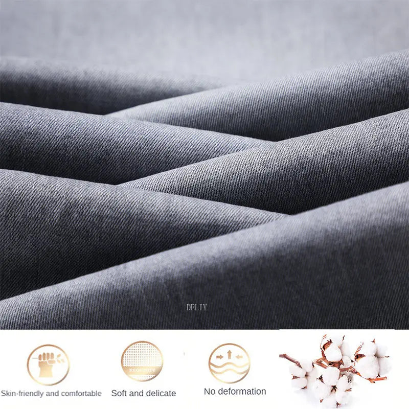 2023 Brand Thin or Thick Material Straight Cotton Stretch Denim Men's Business Casual High Waist Light Grey Blue Jeans