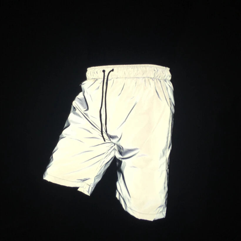 Boy summer casual reflective hip hop shorts nightclub short pants sportwear men's shiny board shorts bermuda masculino 3XL