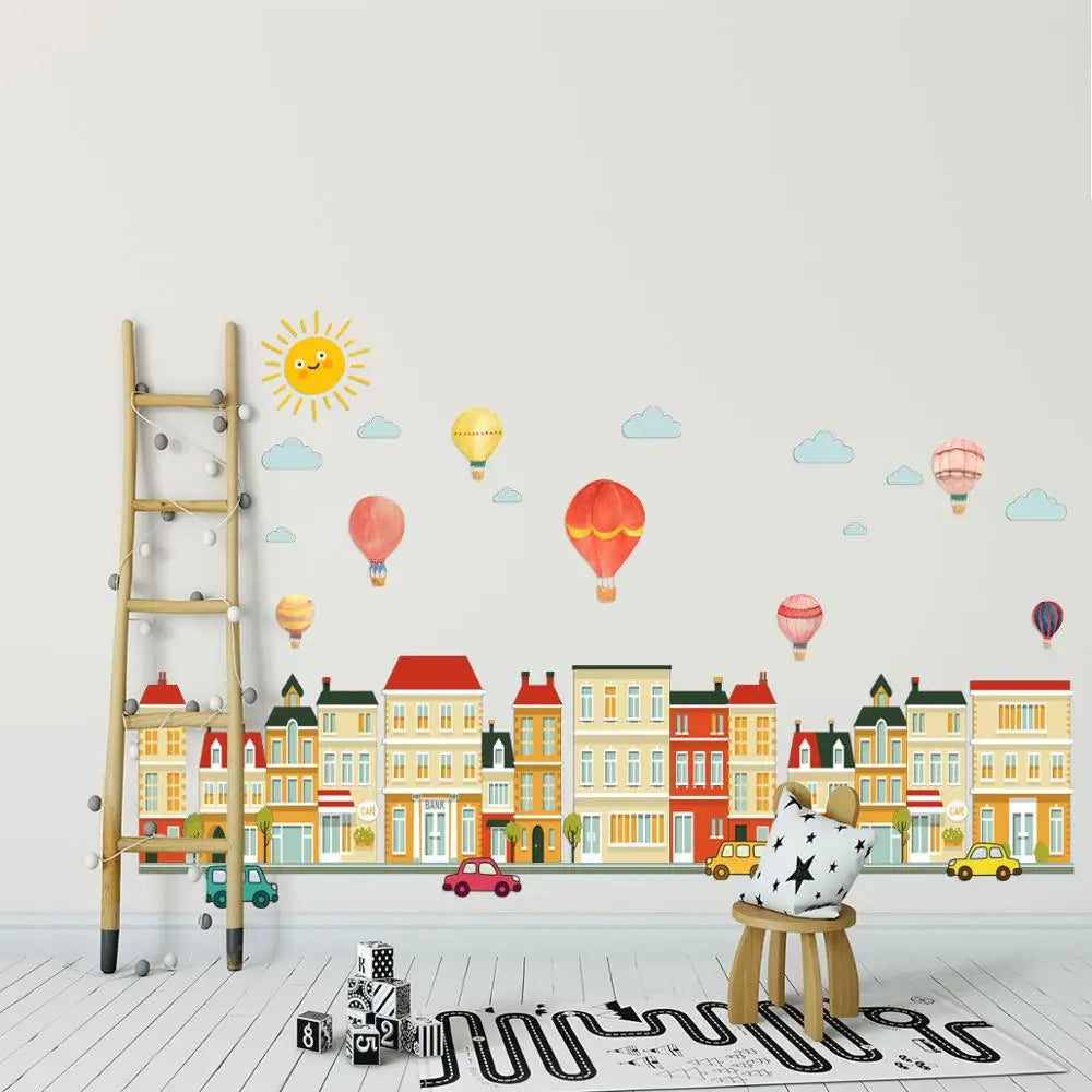 Building car hot air balloon Wall Sticker for baby rooms bedroom decorations home wallpaper nursery Mural kids room stickers