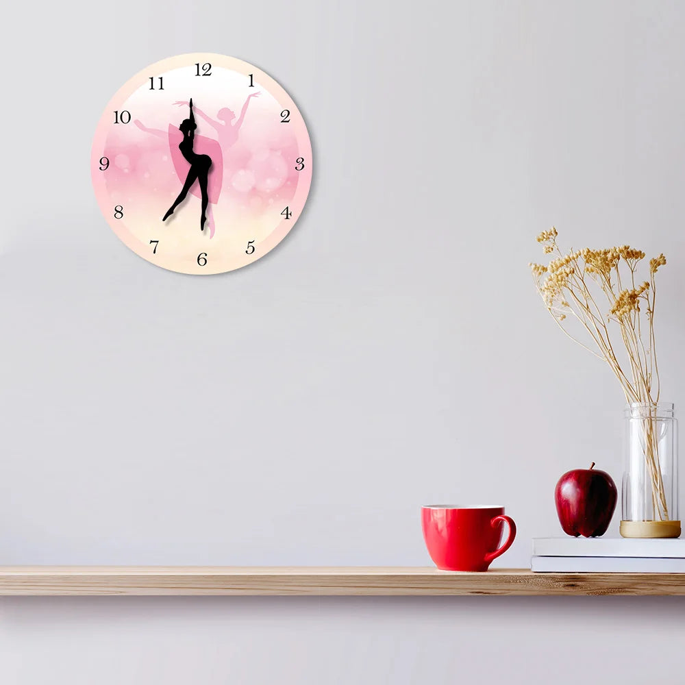 Ballet Dancer With Arabic Numerals Girl Bedroom Decor Princess Pink Wall Clock Dancing Wall Art Ballerina Moving Leg Clock Watch