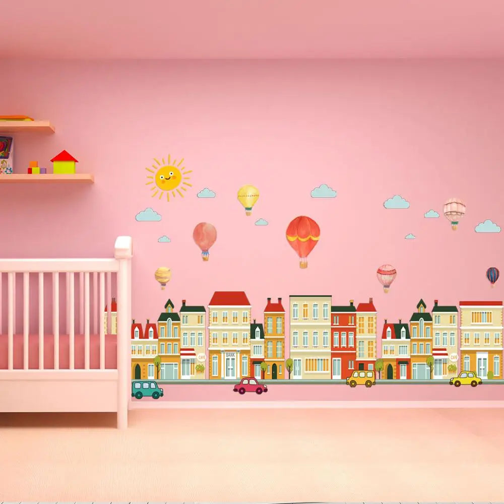 Building car hot air balloon Wall Sticker for baby rooms bedroom decorations home wallpaper nursery Mural kids room stickers