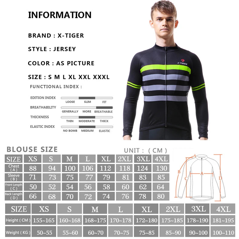 X-TIGER Autumn Long Sleeve Cycling Jersey MTB Bike Clothes Cycling Clothing Bicycle Sportwear Maillot Ropa Ciclismo