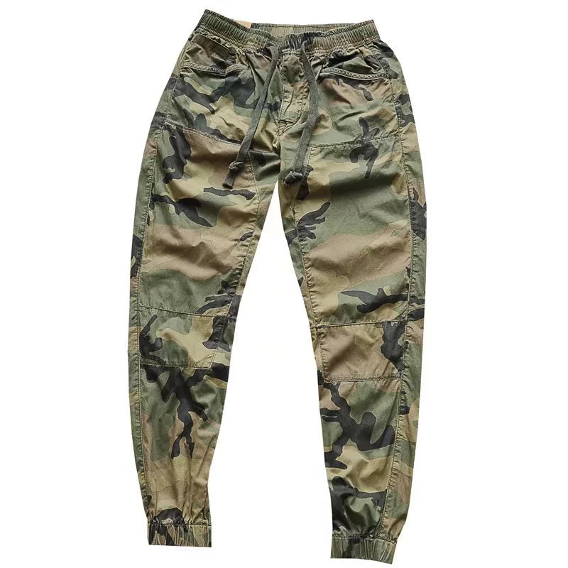 Non-Inductive Drawstring Elastic Waist Camouflage Cargo Pants Thin Material