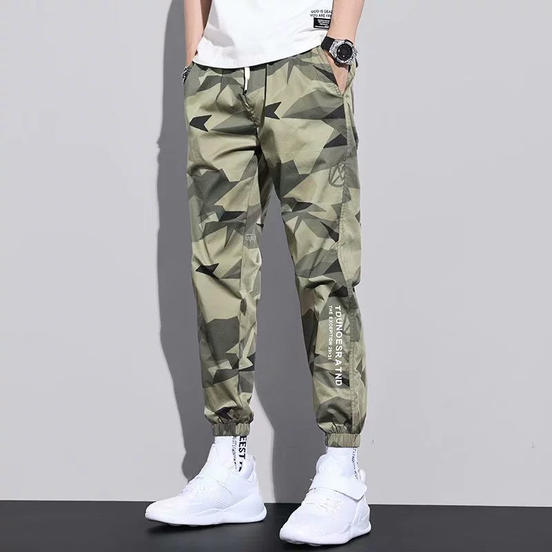 Ice Silk Leisure Pants Men's Summer Loose plus Size Close up Ankle-Tied Camouflage Workwear Sports Cropped Thin Stretch