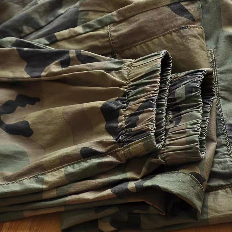 Non-Inductive Drawstring Elastic Waist Camouflage Cargo Pants Thin Material