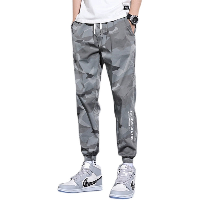 Ice Silk Leisure Pants Men's Summer Loose plus Size Close up Ankle-Tied Camouflage Workwear Sports Cropped Thin Stretch