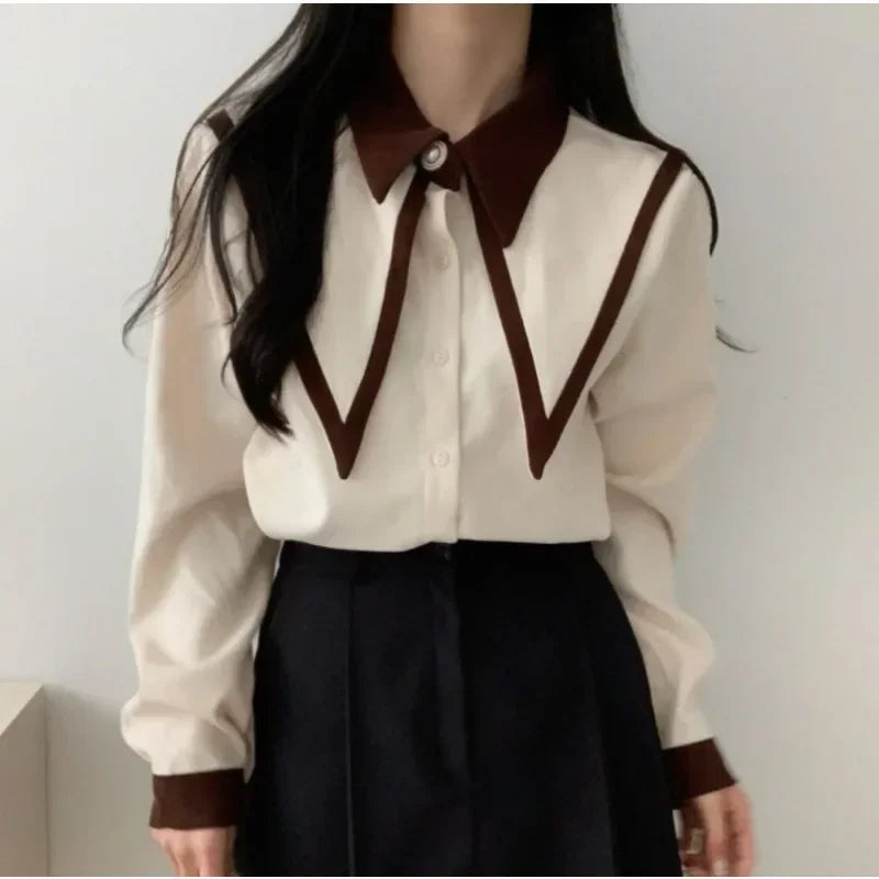 Elegant Blouses Women Korean Style Black Button Up Shirt Office Wear for Women Professional Long Sleeve Top Female Fashion