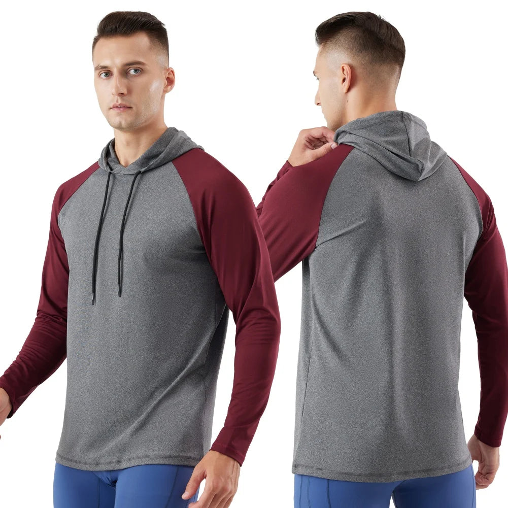 Men Hoodies Sweatshirts Long Sleeve Casual Sports Hoodie Top Fitness Gym Running Casual Pullover Tops Quick Drying Sportwear