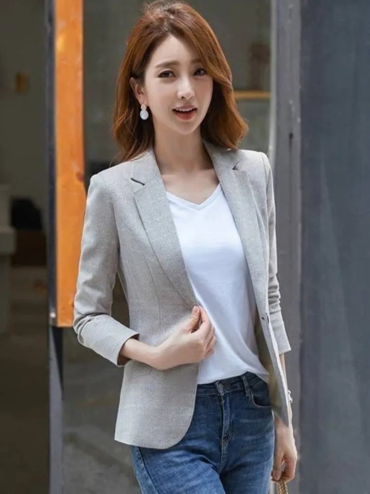 PEONFLY Women 2023 Fashion Office Wear Pockets Blazers Coat Vintage Notched Collar Long Sleeve Button Female Outerwear Clothes