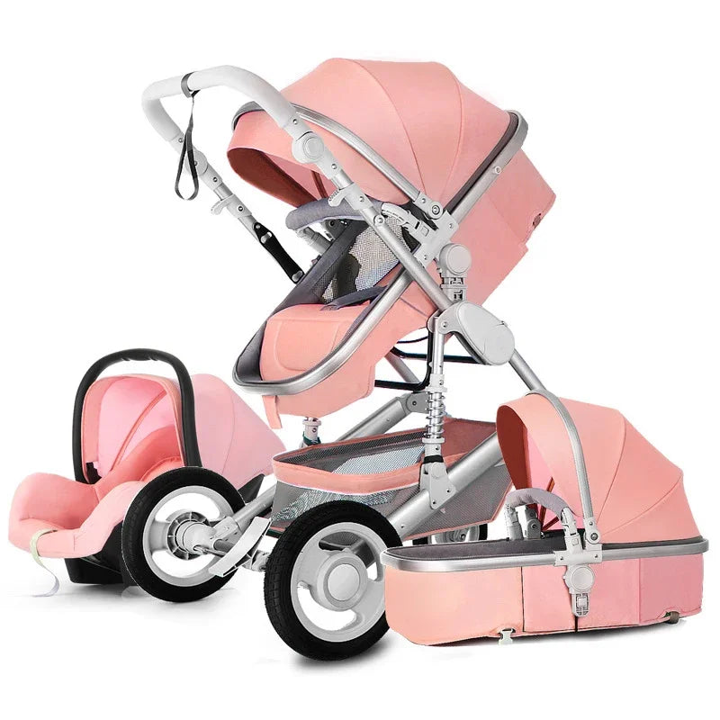 High Landscape Baby Stroller 3 in 1 With Car Seat Pink Stroller Luxury Travel Pram Car seat and Stroller Baby Carrier Pushchair