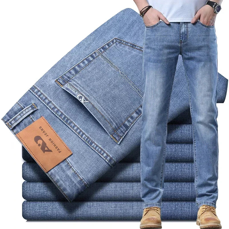 2024  Autumn Thick or Thin for summer Materail  Men's Luxury Classic Style Men Jeans Business  Stretch Denim Male Trousers