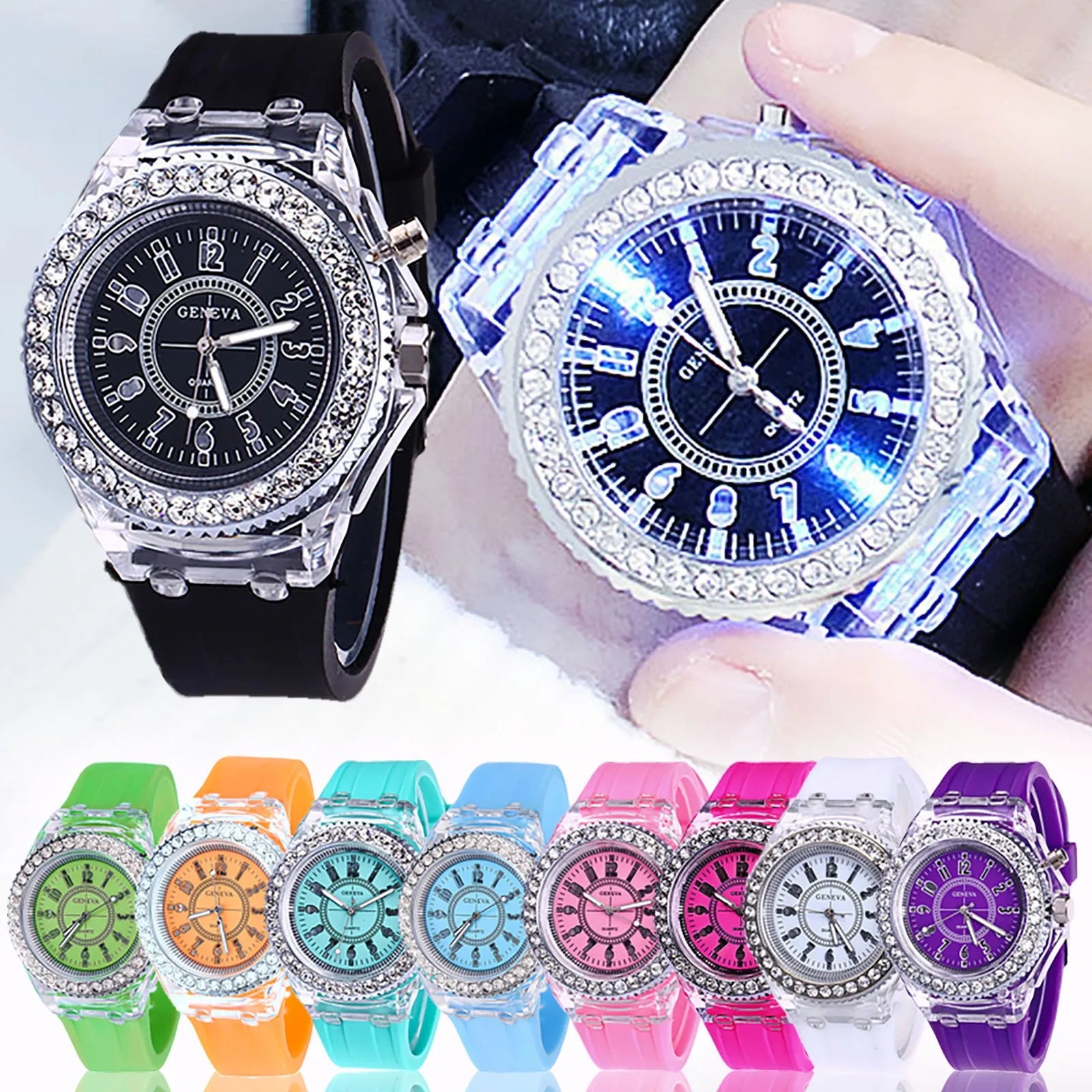 Fashion LED Sport Watches Geneva Luminous Women Quartz Watch Ladies Women Silicone Wristwatches Glowing Relojes Mujer