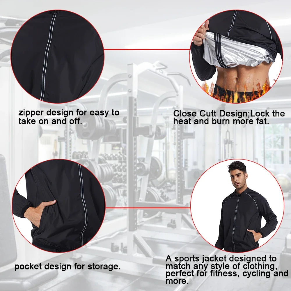 SEXYWG Sauna Jacket for Men Weight Loss Hot Sweat Body Shaper Thermal Top Fitness Workout Long Sleeves Slimming Sportwear Gym