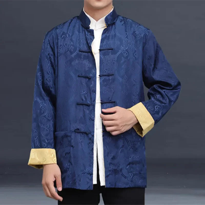 Tang Suit Traditional Chinese Clothing for Men Shirt Jacket Double Wear Collar Cheongsam Top Retro News Year Clothes Kung Fu