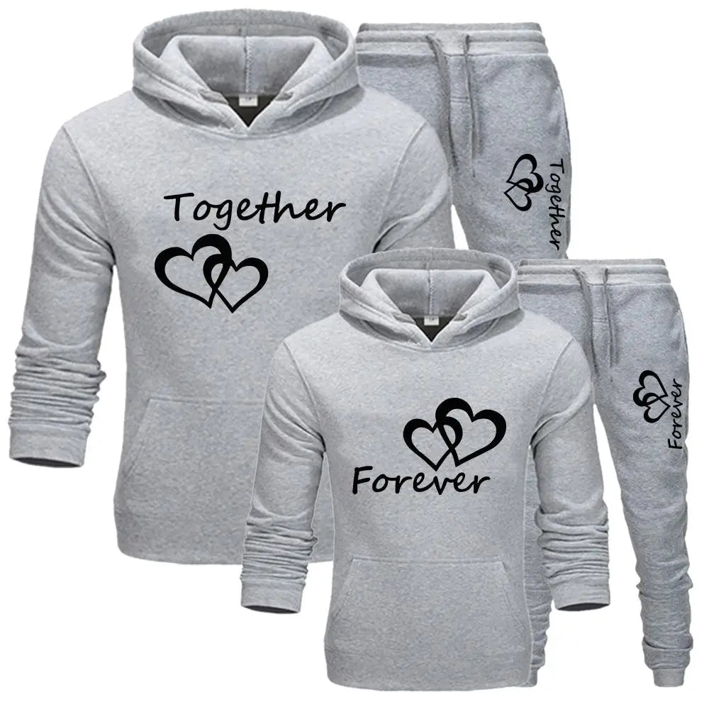 Couple Sportwear Men/Women Unisex Set Lover Forever Together Printed Hooded Suits 2023 Lover Hoodies Pants 2PS Set Streetwear