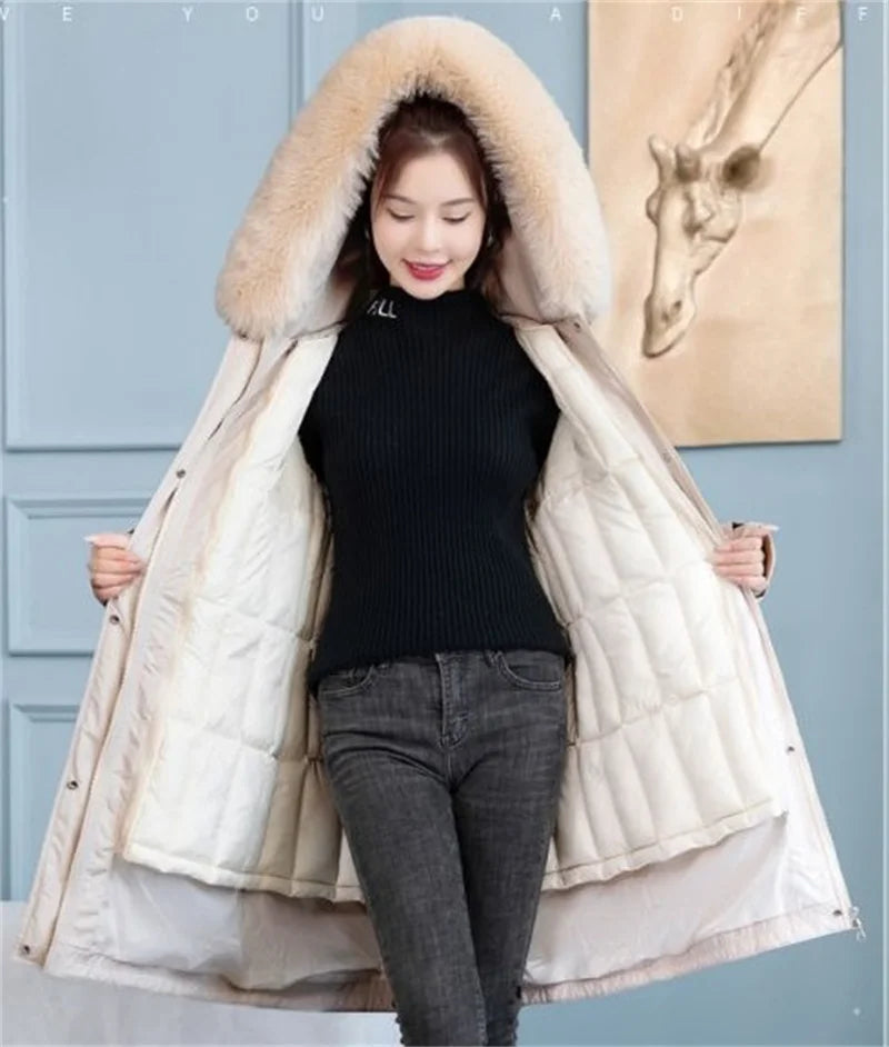 Winter Jacket Women Long Coat Korean Fashion Parkas With Fur Collar Warm Liner Snow Wear Padded Casual Woman Clothes New 2023