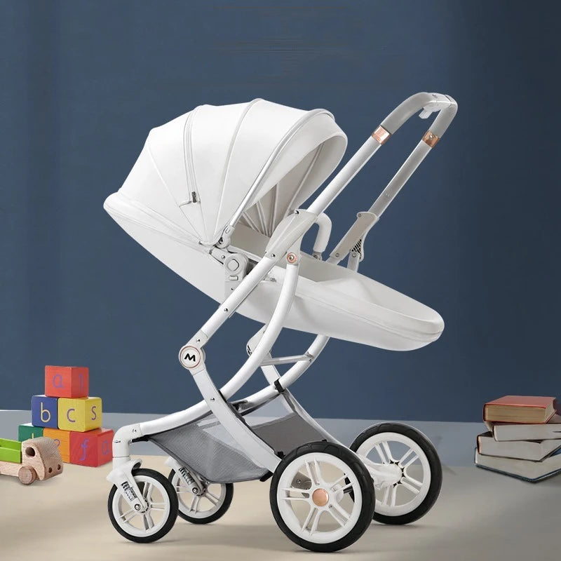 Baby Stroller 2in1/3 In 1,Luxury Baby Carriage with Car Seat,Eggshell Newborn Baby Stroller Leather Baby Carriage High Landscape