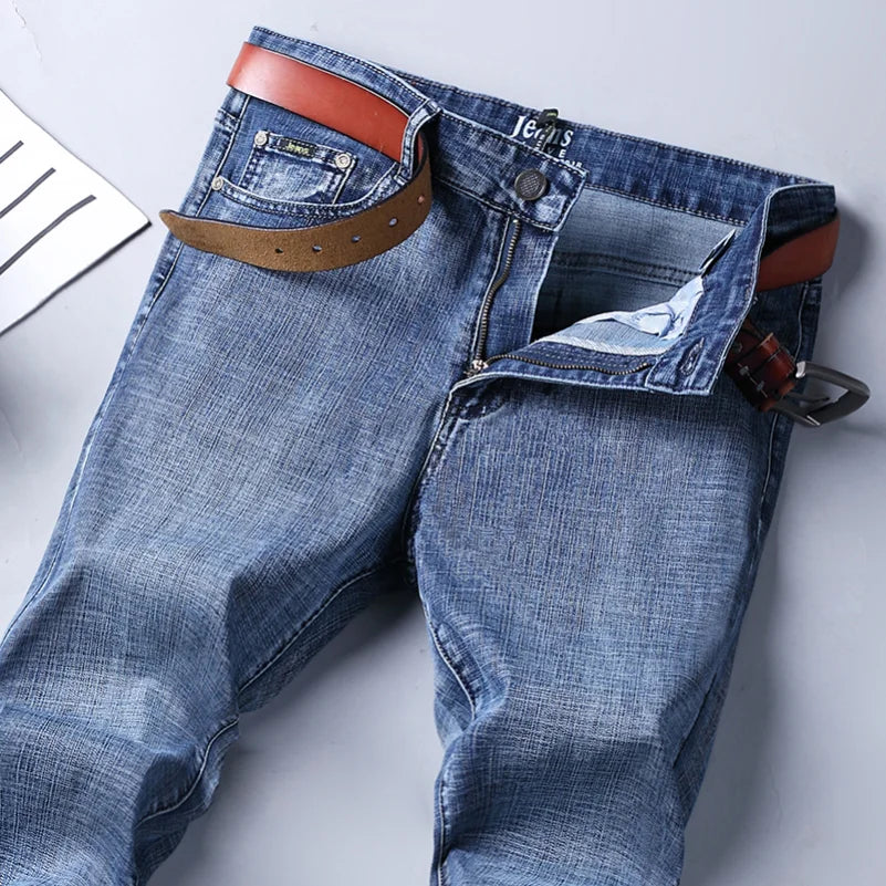 New Mens Jeans Spring Autumn Men's Smart Jeans Men Classic Jeans Business Fashion Straight Regular  Blue Stretch Denim Trousers