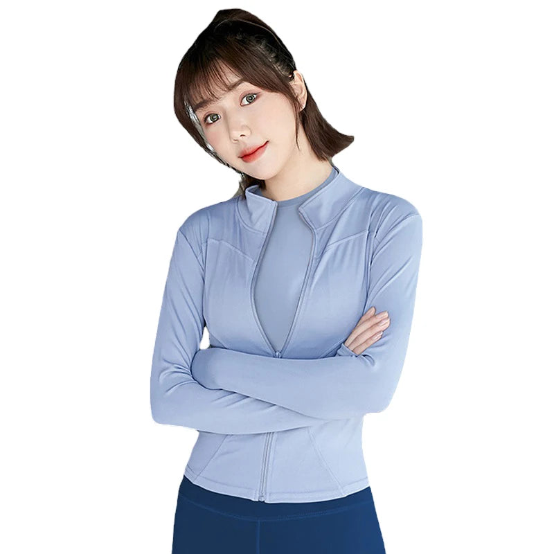 Women Sports Jacket Yoga Coat Clothes Quick Dry Fitness Jacket Running Zipper Sportwear Gym Workout Breathable Slim Fit Top