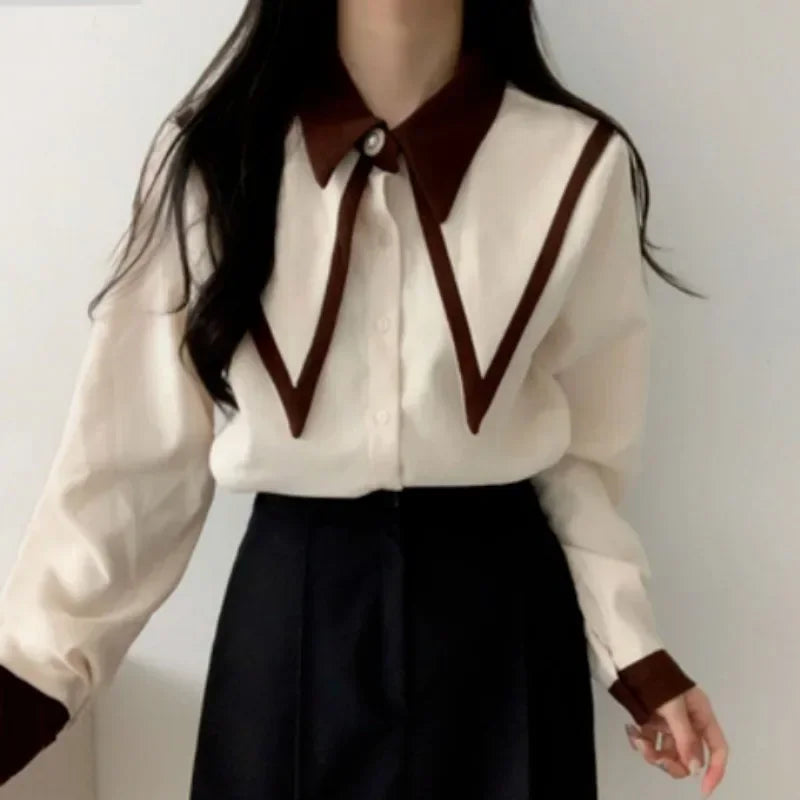 Elegant Blouses Women Korean Style Black Button Up Shirt Office Wear for Women Professional Long Sleeve Top Female Fashion