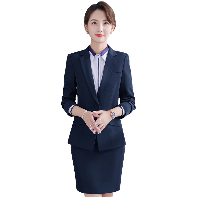 Navy Blue Suit Jacket Female Spring and Autumn Sense College Student Interview Occupation Formal Wear Set Temperament Office Sui