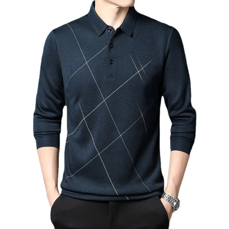 New Men's Autumn Wear Lapel Casual Loose Long-Sleeved T-shirt Men's Simple All-Match Bottoming Shirt Korean Style Fashion Top