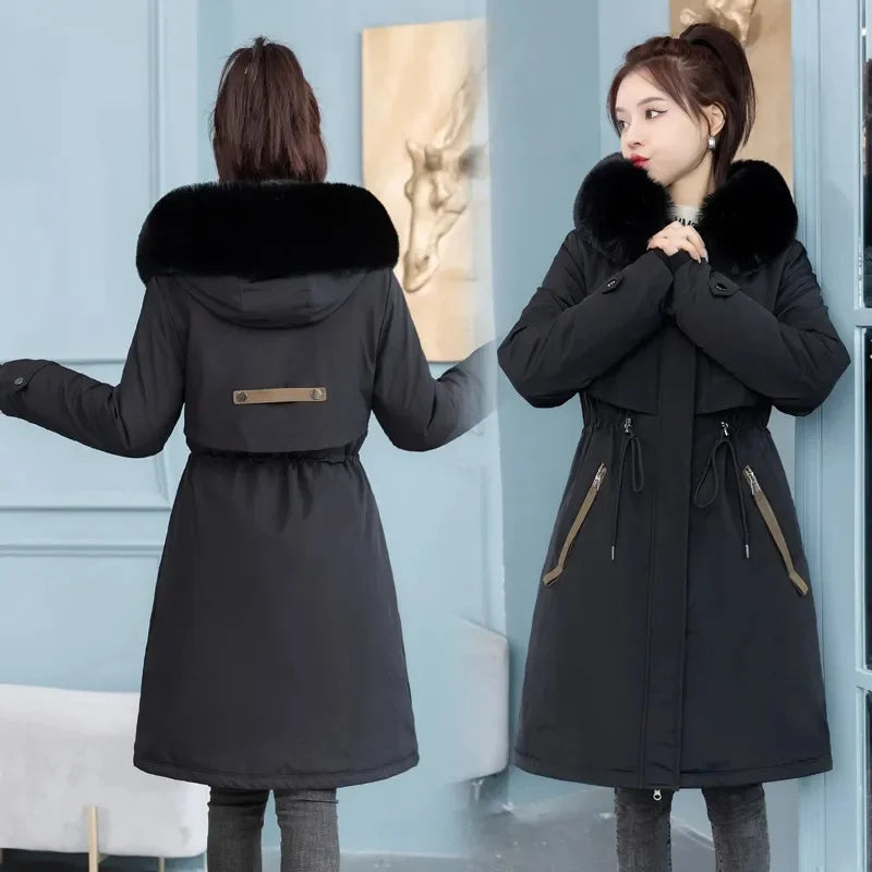 Winter Jacket Women Long Coat Korean Fashion Parkas With Fur Collar Warm Liner Snow Wear Padded Casual Woman Clothes New 2023