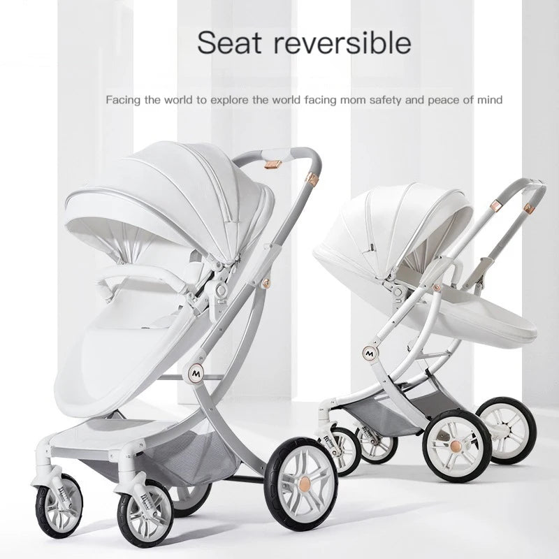 Baby Stroller 2in1/3 In 1,Luxury Baby Carriage with Car Seat,Eggshell Newborn Baby Stroller Leather Baby Carriage High Landscape